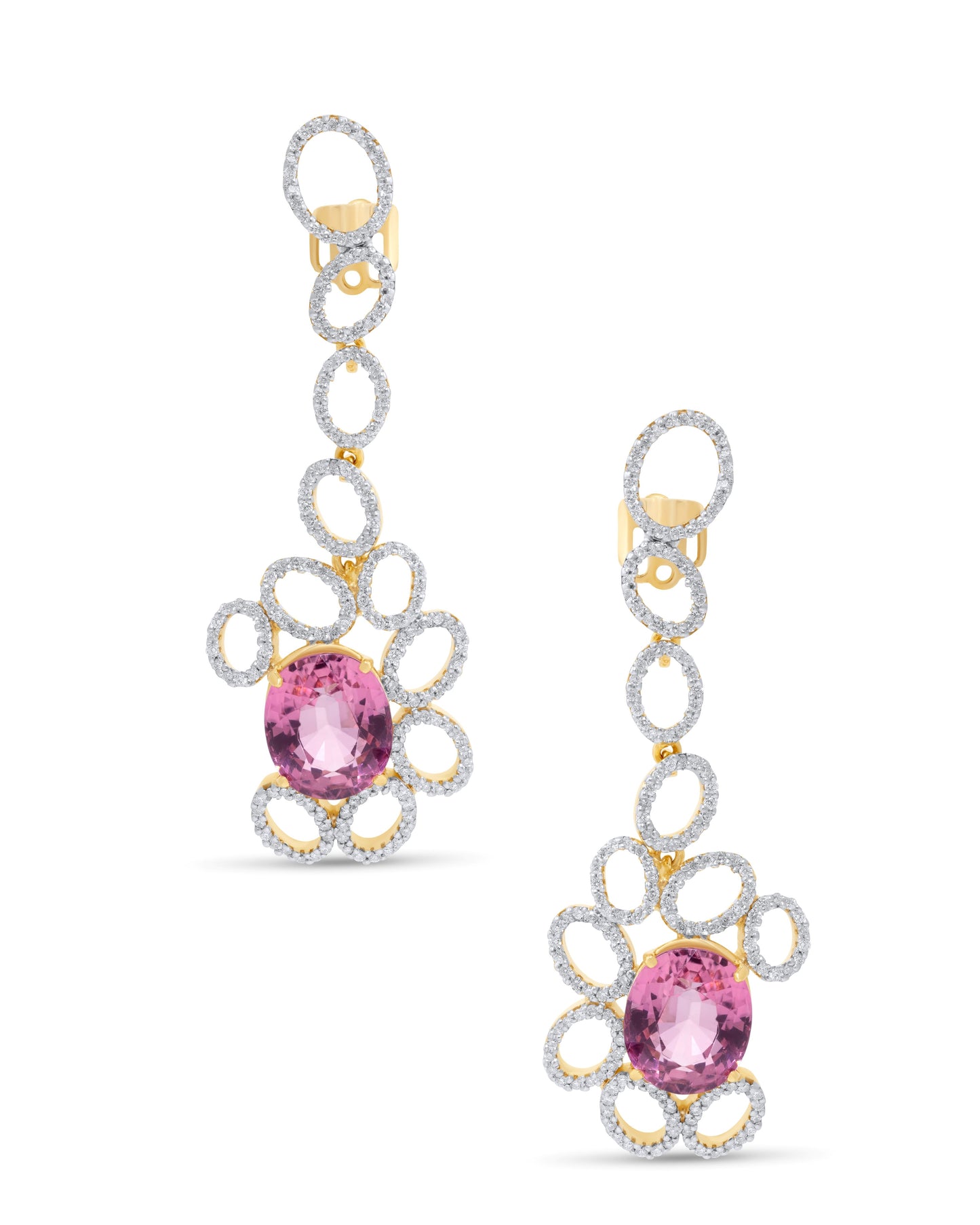 Yellow Gold Earrings set with 1.26 Carats Diamonds and 7.29 Carats Tourmaline. - House Of Lux