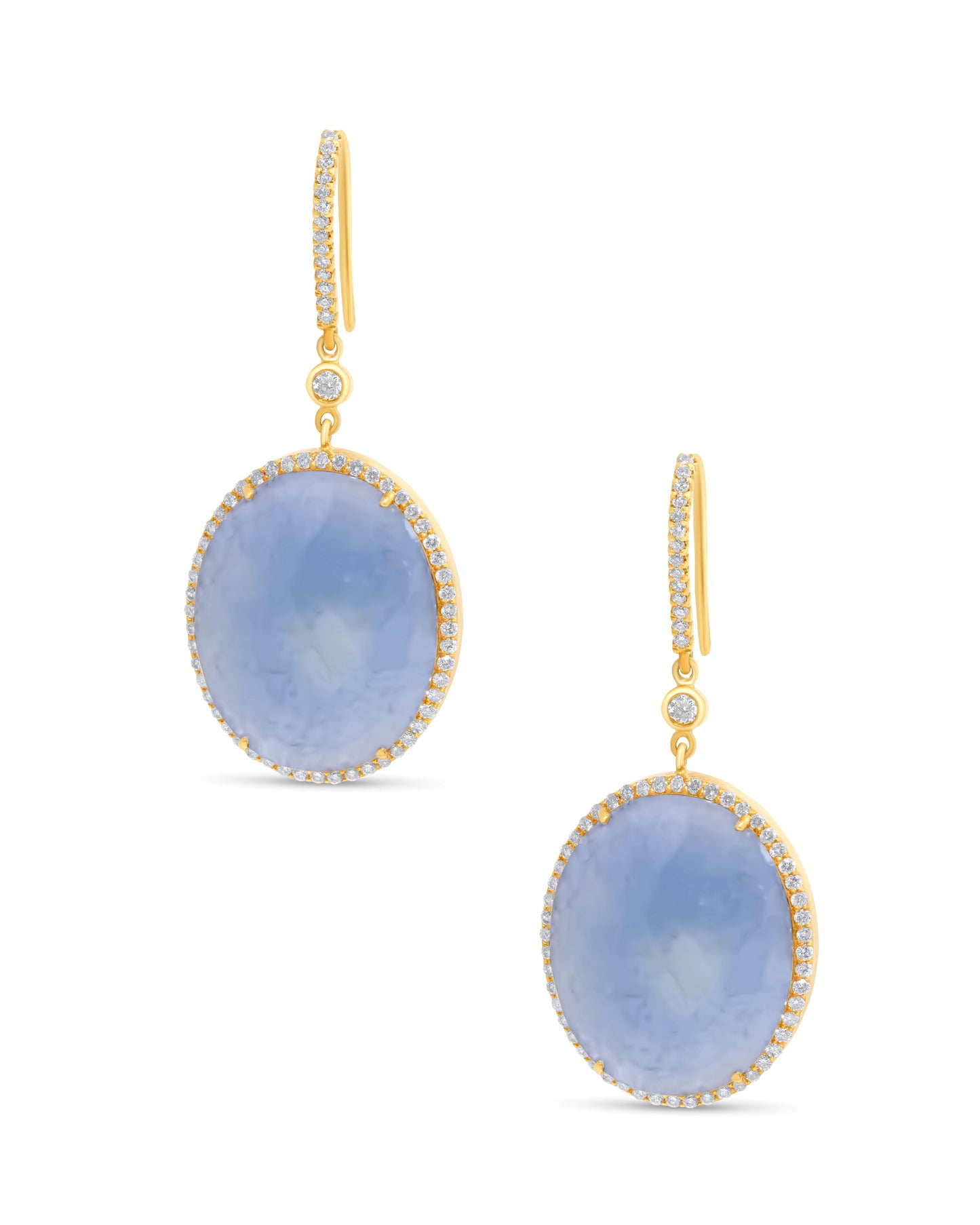 Yellow Gold Earrings set with 0.95 Carats Diamonds and 23.58 Carats Chalcedony Stone. - House Of Lux