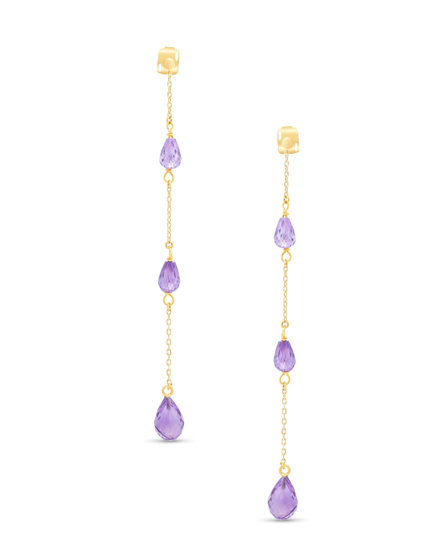 Yellow Gold Earrings set with 14 Carats Amethyst. - House Of Lux