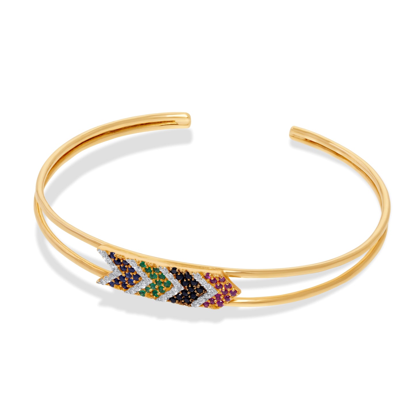 Yellow Gold Bracelet set with 0.18 Carats Diamonds and 0.48 Carats Multicolored Sapphires (Blue, Green, Black, Pink). - House Of Lux