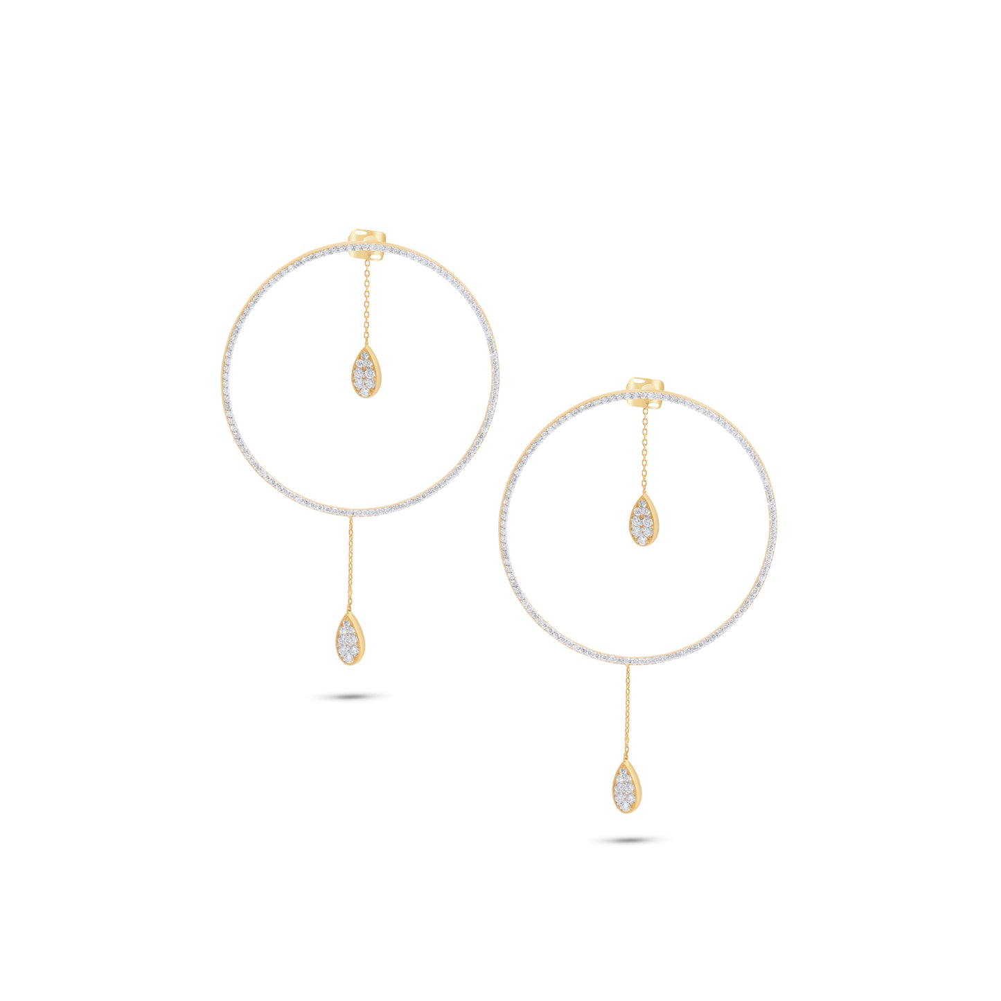 Yellow Gold Earrings set with 1.47 Carats Diamonds. - House Of Lux