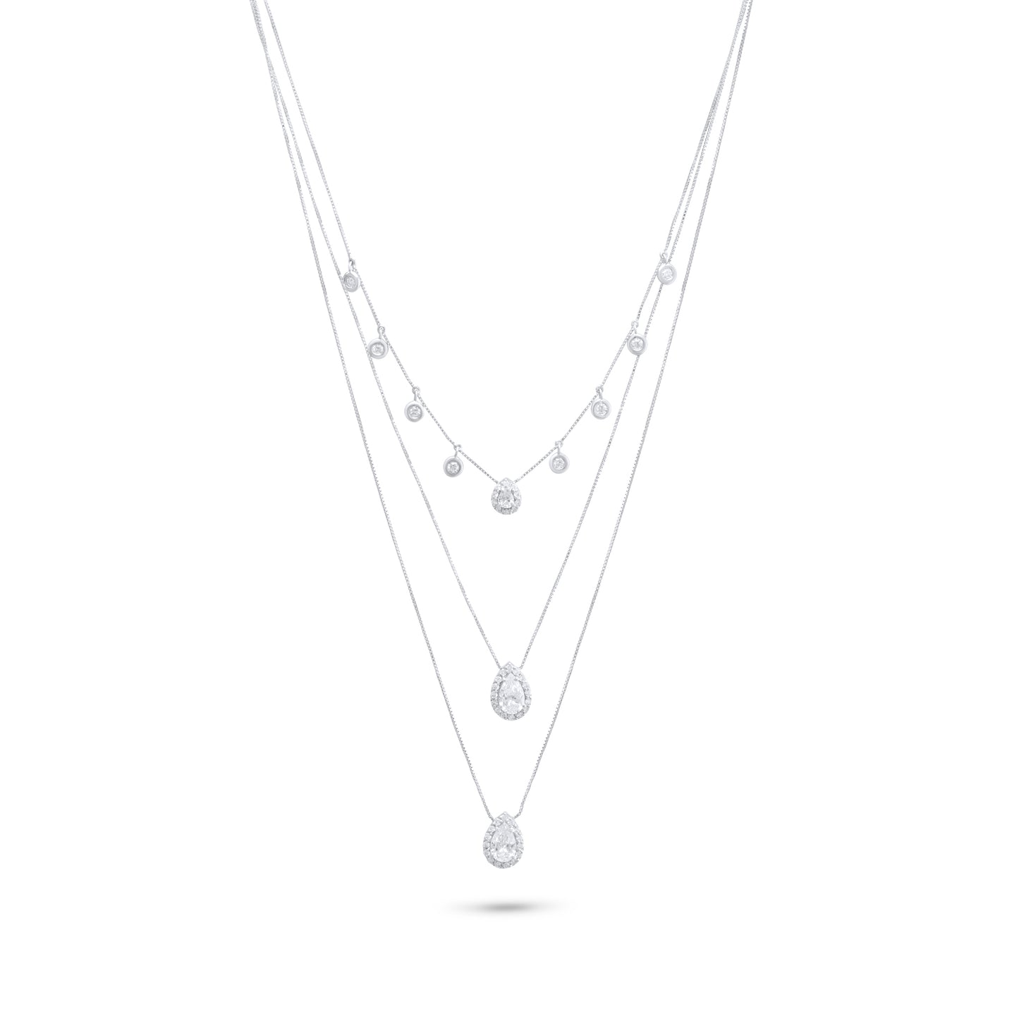 White Gold Necklace set with 0.36 Carats Diamonds and 0.78 Carats Pear Cut Diamonds. - House Of Lux
