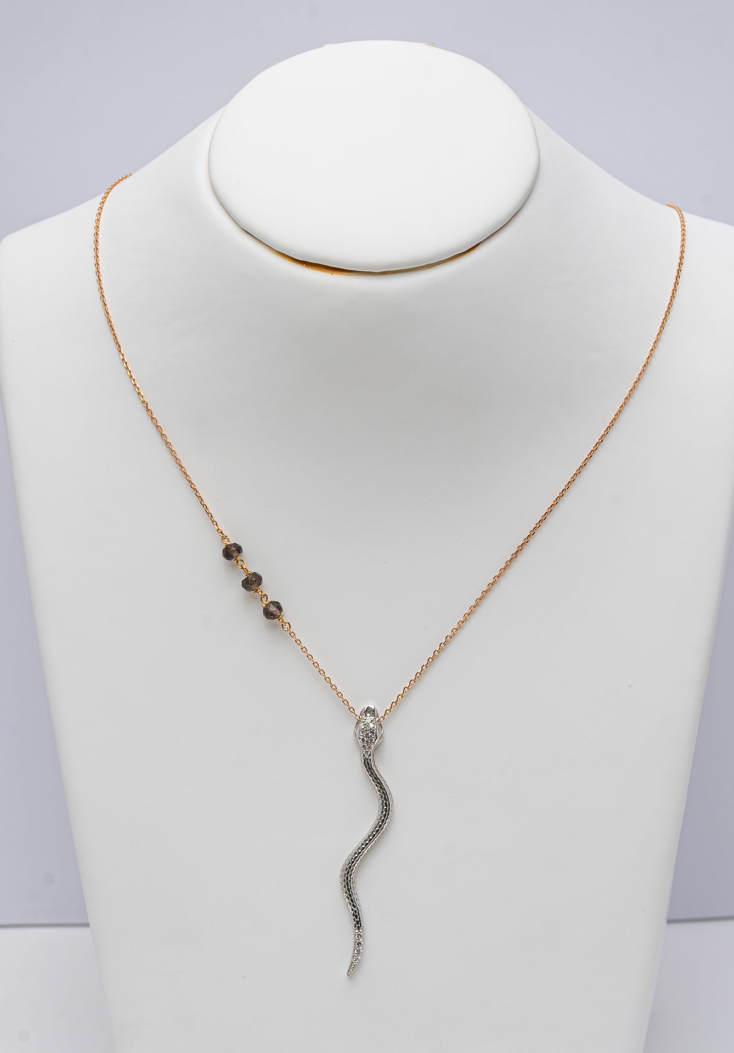Pink Gold Necklace set with 0.08 Carat Diamonds and 0.38 Carat Topaz Stone. - House Of Lux