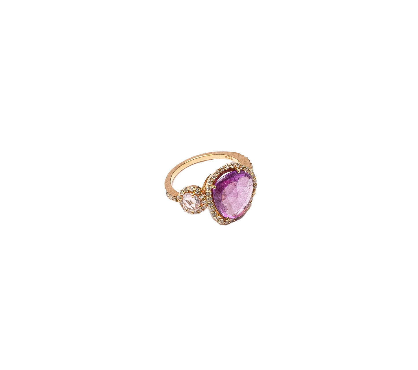 Pink Gold Ring set with 0.46 Carats Diamonds, and 4.56 Carats Pink Sapphire Stone. - House Of Lux