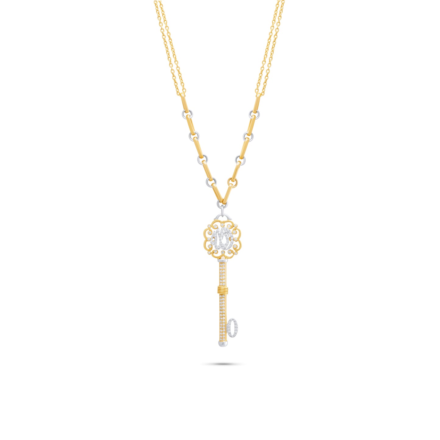 Yellow Gold Necklace with White Gold links, set with 0.42 Carats Diamonds. - House Of Lux