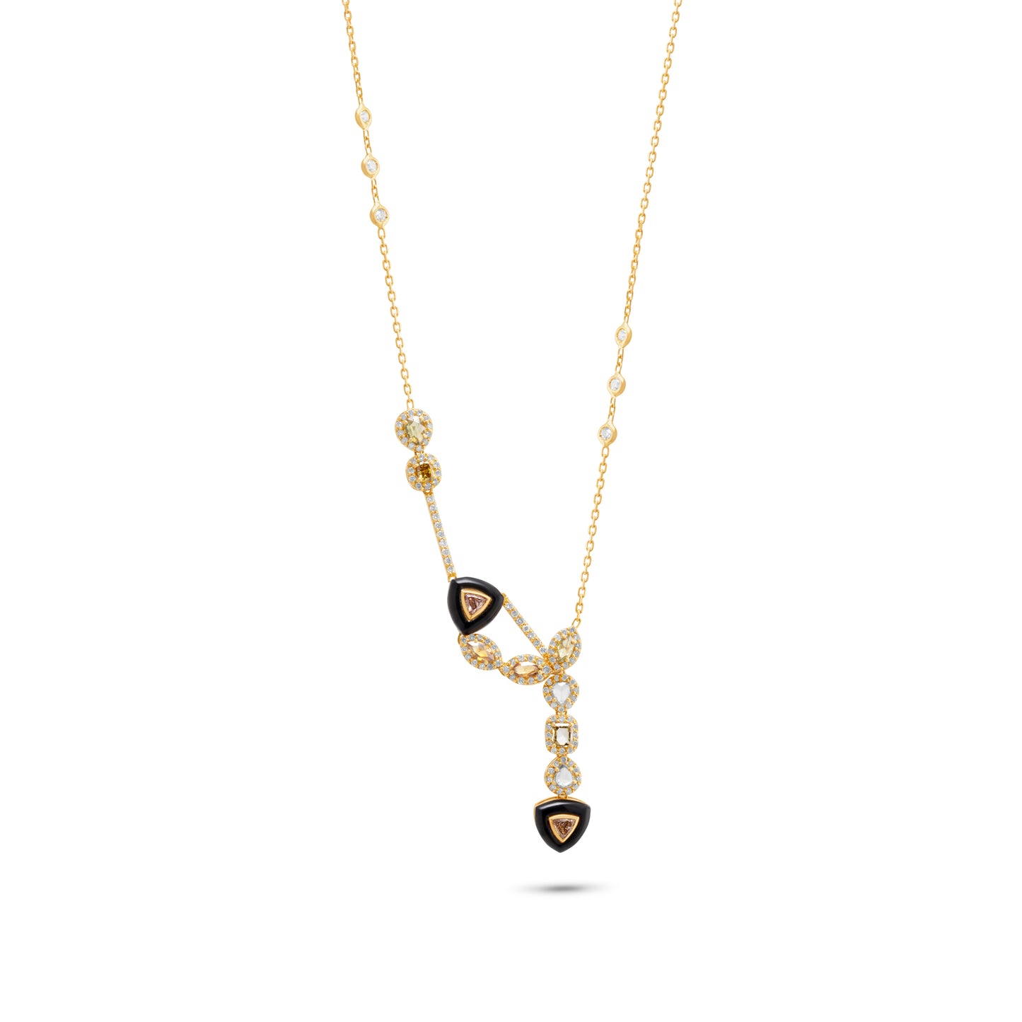 Yellow Gold Necklace set with 2.46 Carats Diamonds and 1.3 Carats Agathe Stone. - House Of Lux