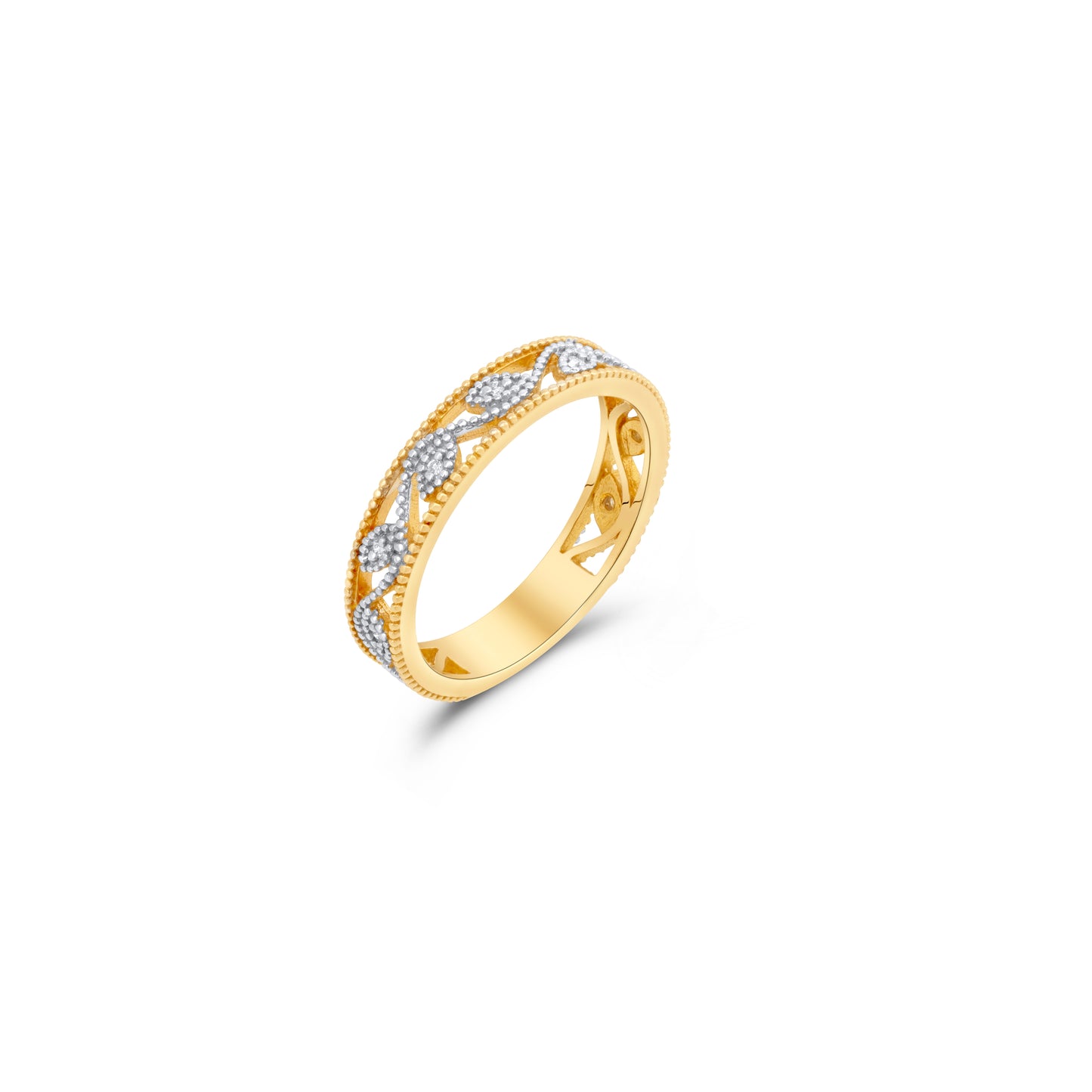 Yellow Gold Ring set with 0.05 Carats Diamonds. - House Of Lux