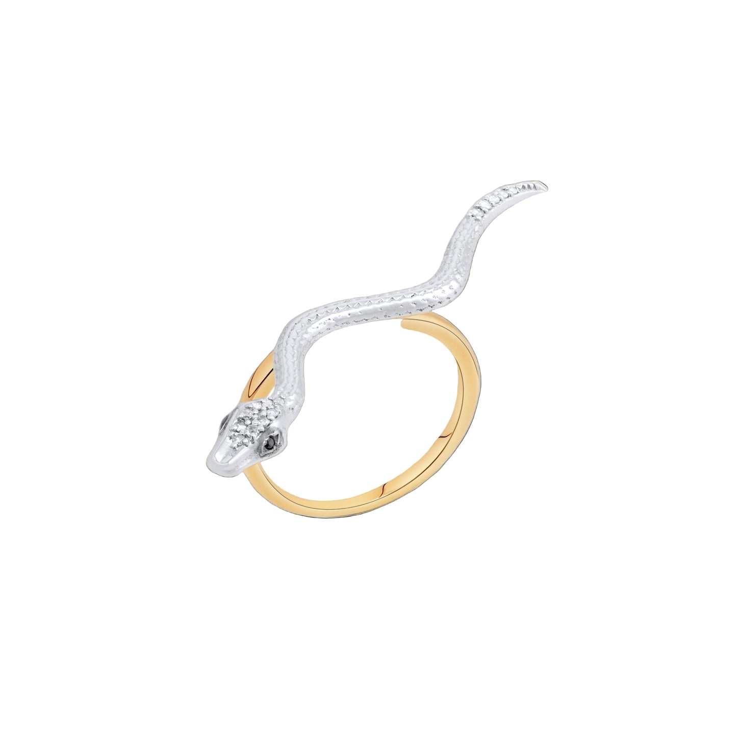Yellow Gold Ring with a White Gold Snake, set with 0.07 Carats Diamonds. - House Of Lux