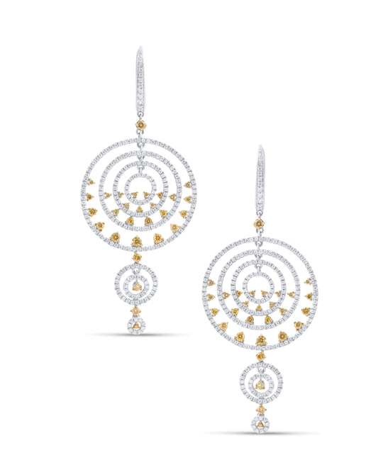 White Gold Earrings set with 2.11 Carats Yellow and White Diamonds.