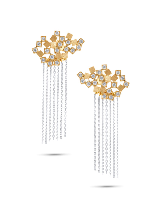 Yellow and White Gold Earrings set with 1.5 Carats Grey Diamonds.