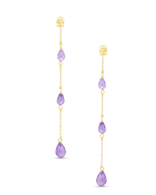 Yellow Gold Earrings set with 14 Carats Amethyste.