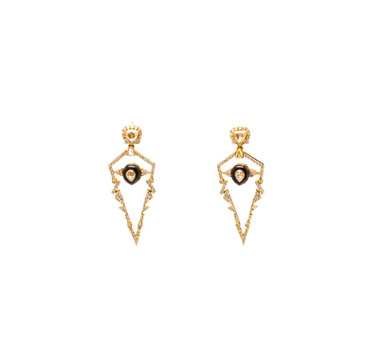 Pink Gold Earrings set with 1.44 Carats Diamonds, 1.16 Carats Rose Cut Diamonds, and 1.20 Carats Onyx Stone.