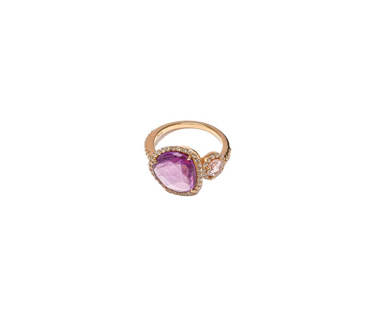 Pink Gold Ring set with 0.46 Carats Diamonds, and 4.56 Carats Pink Sapphire Stone.